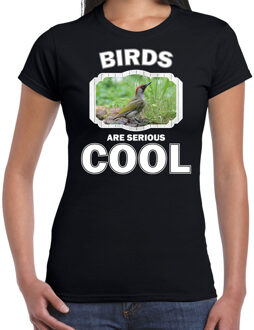 Bellatio Decorations Dieren vogels t-shirt zwart dames - birds are serious cool shirt - cadeau t-shirt groene specht/ vogels liefhebber 2XL