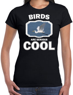 Bellatio Decorations Dieren vogels t-shirt zwart dames - birds are serious cool shirt - cadeau t-shirt grote zilverreiger/ vogels liefhebber S