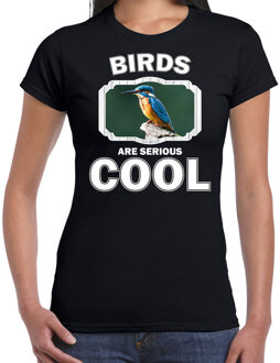 Bellatio Decorations Dieren vogels t-shirt zwart dames - birds are serious cool shirt - cadeau t-shirt ijsvogel zittend/ vogels liefhebber 2XL