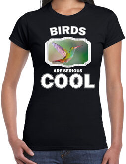 Bellatio Decorations Dieren vogels t-shirt zwart dames - birds are serious cool shirt - cadeau t-shirt kolibrie vogel/ vogels liefhebber 2XL