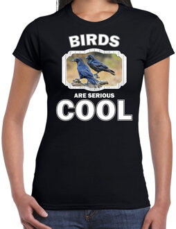 Bellatio Decorations Dieren vogels t-shirt zwart dames - birds are serious cool shirt - cadeau t-shirt raaf/ vogels liefhebber 2XL