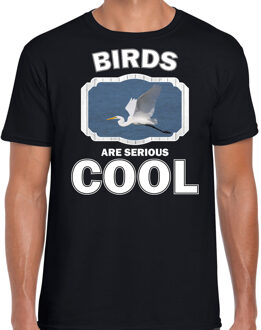 Bellatio Decorations Dieren vogels t-shirt zwart heren - birds are serious cool shirt - cadeau t-shirt grote zilverreiger/ vogels liefhebber L