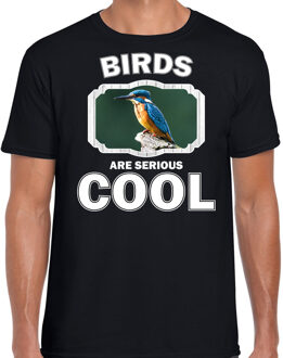 Bellatio Decorations Dieren vogels t-shirt zwart heren - birds are serious cool shirt - cadeau t-shirt ijsvogel zittend/ vogels liefhebber 2XL