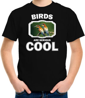 Bellatio Decorations Dieren vogels t-shirt zwart kinderen - birds are serious cool shirt  jongens/ meisjes - cadeau shirt bijeneter vogel/ vogels liefhebber L (146-152)