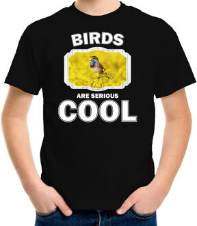 Bellatio Decorations Dieren vogels t-shirt zwart kinderen - birds are serious cool shirt  jongens/ meisjes - cadeau shirt blauwborst vogel/ vogels liefhebber L (146-152)