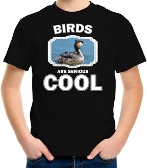 Bellatio Decorations Dieren vogels t-shirt zwart kinderen - birds are serious cool shirt  jongens/ meisjes - cadeau shirt fuut vogel/ vogels liefhebber L (146-152)