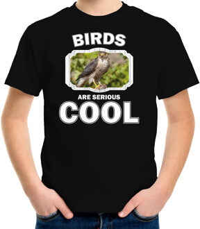 Bellatio Decorations Dieren vogels t-shirt zwart kinderen - birds are serious cool shirt  jongens/ meisjes - cadeau shirt havik roofvogel/ vogels liefhebber L (146-152)