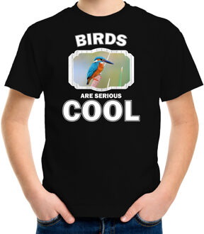 Bellatio Decorations Dieren vogels t-shirt zwart kinderen - birds are serious cool shirt jongens/ meisjes - cadeau shirt ijsvogel/ vogels liefhebber M (134-140)