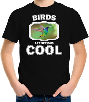 Bellatio Decorations Dieren vogels t-shirt zwart kinderen - birds are serious cool shirt  jongens/ meisjes - cadeau shirt kolibrie vogel vliegend/ vogels liefhebber L (146-152)