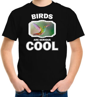 Bellatio Decorations Dieren vogels t-shirt zwart kinderen - birds are serious cool shirt  jongens/ meisjes - cadeau shirt kolibrie vogel/ vogels liefhebber L (146-152)