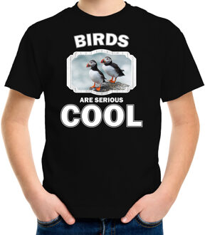 Bellatio Decorations Dieren vogels t-shirt zwart kinderen - birds are serious cool shirt jongens/ meisjes - cadeau shirt papegaaiduiker vogel/ vogels liefhebber M (134-140)