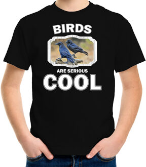 Bellatio Decorations Dieren vogels t-shirt zwart kinderen - birds are serious cool shirt  jongens/ meisjes - cadeau shirt raaf/ vogels liefhebber L (146-152)