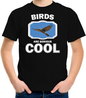 Bellatio Decorations Dieren vogels t-shirt zwart kinderen - birds are serious cool shirt  jongens/ meisjes - cadeau shirt vliegende havik roofvogel/ vogels liefhebber L (146-152)