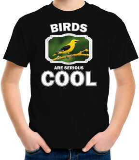 Bellatio Decorations Dieren vogels t-shirt zwart kinderen - birds are serious cool shirt  jongens/ meisjes - cadeau shirt wielewaal vogel/ vogels liefhebber L (146-152)