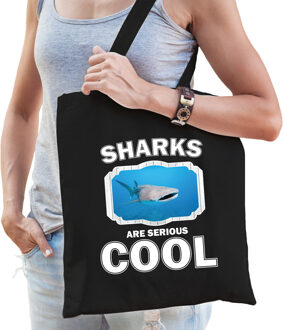 Bellatio Decorations Dieren walvishaai tasje zwart volwassenen en kinderen - sharks are cool cadeau boodschappentasje