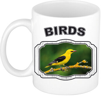 Bellatio Decorations Dieren wielewaal vogel beker - birds/ vogels mok wit 300 ml - feest mokken