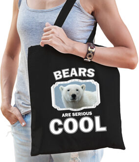 Bellatio Decorations Dieren witte ijsbeer tasje zwart volwassenen en kinderen - bears are cool cadeau boodschappentasje