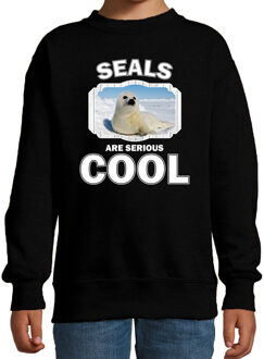 Bellatio Decorations Dieren witte zeehond sweater zwart kinderen - seals are serious cool trui - cadeau zeehond/ zeehonden liefhebber 12-13 jaar (152/164)