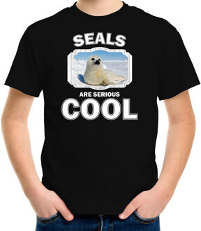 Bellatio Decorations Dieren witte zeehond t-shirt zwart kinderen - seals are serious cool shirt - cadeau shirt zeehond/ zeehonden liefhebber L (146-152)