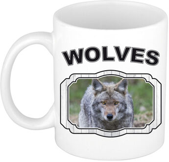 Bellatio Decorations Dieren wolf beker - wolves/ wolven mok wit 300 ml - feest mokken