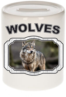 Bellatio Decorations Dieren wolf spaarpot - wolves/ wolven spaarpotten kinderen 9 cm Multi