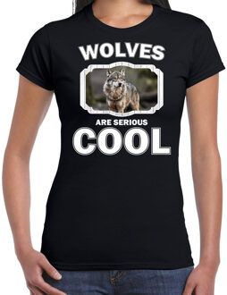 Bellatio Decorations Dieren wolven t-shirt zwart dames - wolfs are serious cool shirt - cadeau t-shirt wolf/ wolven liefhebber 2XL