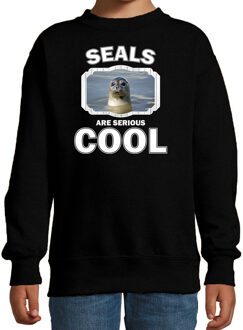 Bellatio Decorations Dieren zeehonden sweater zwart kinderen - seals are serious cool trui jongens/ meisjes - cadeau grijze zeehond/ zeehonden liefhebber 12-13 jaar (152/164)