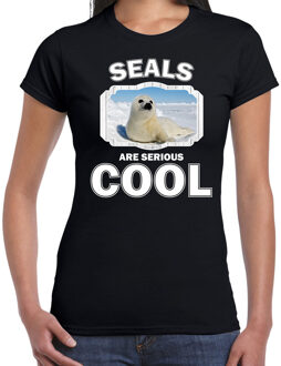 Bellatio Decorations Dieren zeehonden t-shirt zwart dames - seals are serious cool shirt - cadeau t-shirt witte zeehond/ zeehonden liefhebber 2XL