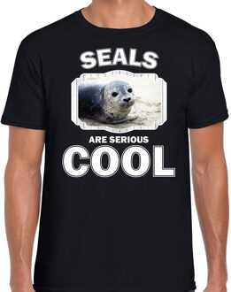 Bellatio Decorations Dieren zeehonden t-shirt zwart heren - seals are serious cool shirt - cadeau t-shirt grijze zeehond/ zeehonden liefhebber 2XL