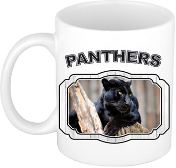 Bellatio Decorations Dieren zwarte panter beker - panthers/ panters mok wit 300 ml - feest mokken