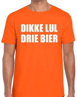 Bellatio Decorations Dikke Lul Drie Bier tekst t-shirt oranje heren - heren shirt Dikke Lul Drie Bier - oranje kleding 2XL