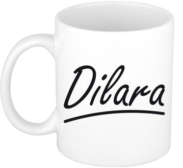 Bellatio Decorations Dilara Naam koffiemok - beker - met sierlijke letters - wit - 300 ml - Cadeau - Dames