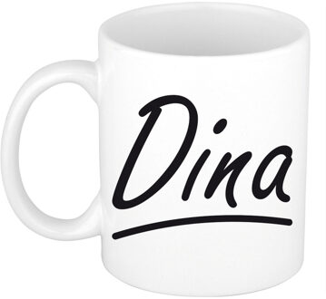 Bellatio Decorations Dina voornaam kado beker / mok sierlijke letters - gepersonaliseerde mok met naam - Naam mokken Multikleur