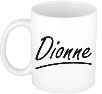 Bellatio Decorations Dionne Naam koffiemok - beker - met sierlijke letters - wit - 300 ml - Cadeau - Dames