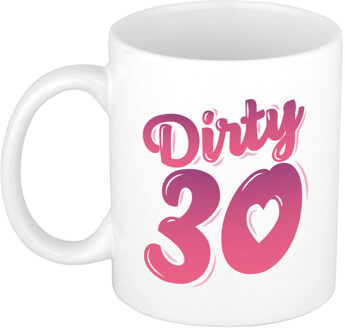 Bellatio Decorations Dirty 30 jaar kado mok / beker wit en roze - verjaardagscadeau