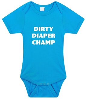 Bellatio Decorations Dirty Diaper Champ tekst baby rompertje blauw jongens - Kraamcadeau - Babykleding 56 (1-2 maanden)