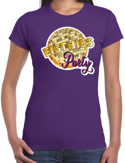 Bellatio Decorations Disco eighties party feest t-shirt paars voor dames 2XL