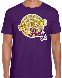 Bellatio Decorations Disco eighties party feest t-shirt paars voor heren 2XL