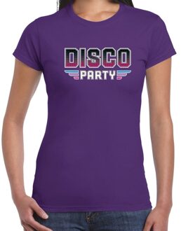 Bellatio Decorations Disco party feest t-shirt paars voor dames 2XL