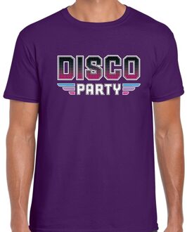 Bellatio Decorations Disco party feest t-shirt paars voor heren 2XL