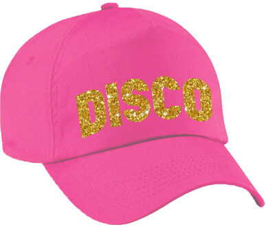 Bellatio Decorations DISCO pet  / cap roze met goud bedrukking dames en heren - Disco thema baseball cap