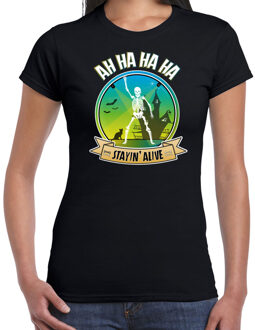 Bellatio Decorations disco style Halloween t-shirt dames - Stayin Alive - zwart -verkleed themafeest XL - Feestshirts