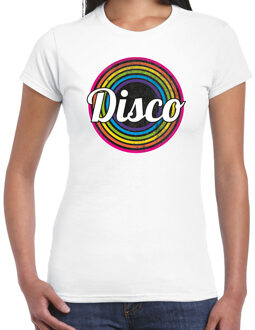 Bellatio Decorations Disco t-shirt dames - disco - wit - jaren 80/80's - carnaval/foute party 2XL