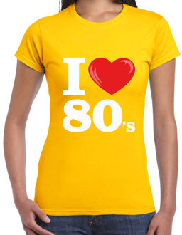 Bellatio Decorations Disco T-shirt dames - I love 80s - geel - eighties thema party - verkleedkleding - themafeest XS