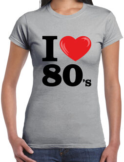 Bellatio Decorations Disco T-shirt dames - I love 80s - grijs - eighties thema party - verkleedkleding - themafeest