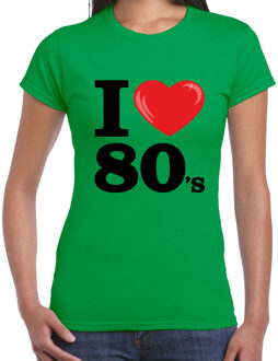 Bellatio Decorations Disco T-shirt dames - I love 80s - groen - eighties thema party - verkleedkleding - themafeest XS