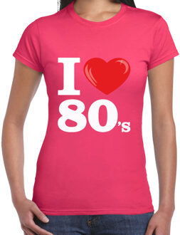 Bellatio Decorations Disco T-shirt dames - I love 80s - roze - eighties thema party - verkleedkleding - themafeest S