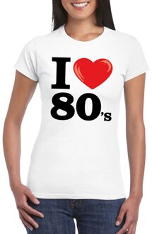 Bellatio Decorations Disco T-shirt dames - I love 80s - wit - eighties thema party - verkleedkleding - themafeest