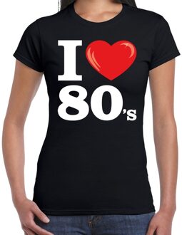 Bellatio Decorations Disco T-shirt dames - I love 80s - zwart - eighties thema party - verkleedkleding - themafeest