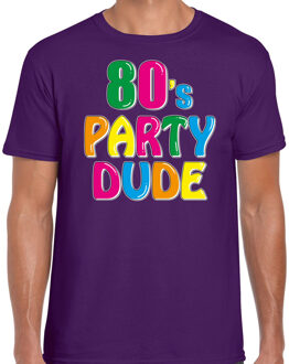 Bellatio Decorations Disco t-shirt heren - 80's party dude - paars - jaren 80 - carnaval/foute party 2XL